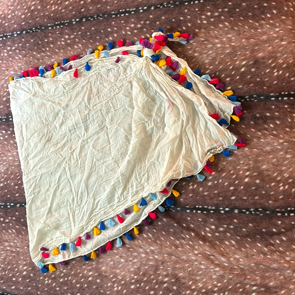OS, white coverup skirt with multi colored tassels, Michael Stars.